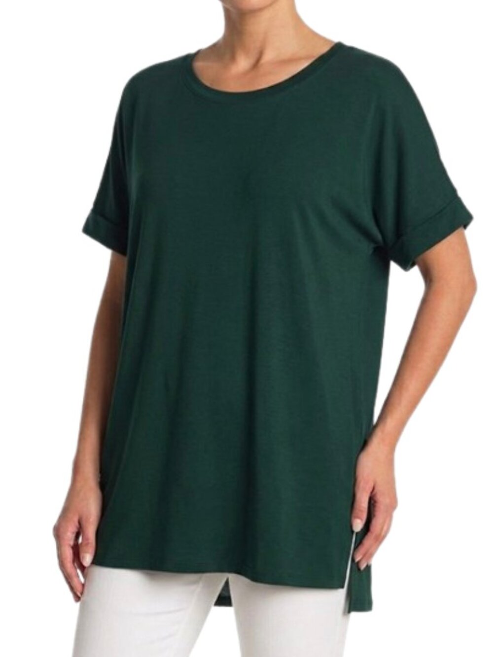 Forest Green Oversized Tunic Top Zenana Premium Short Sleeve Minimalist, Large